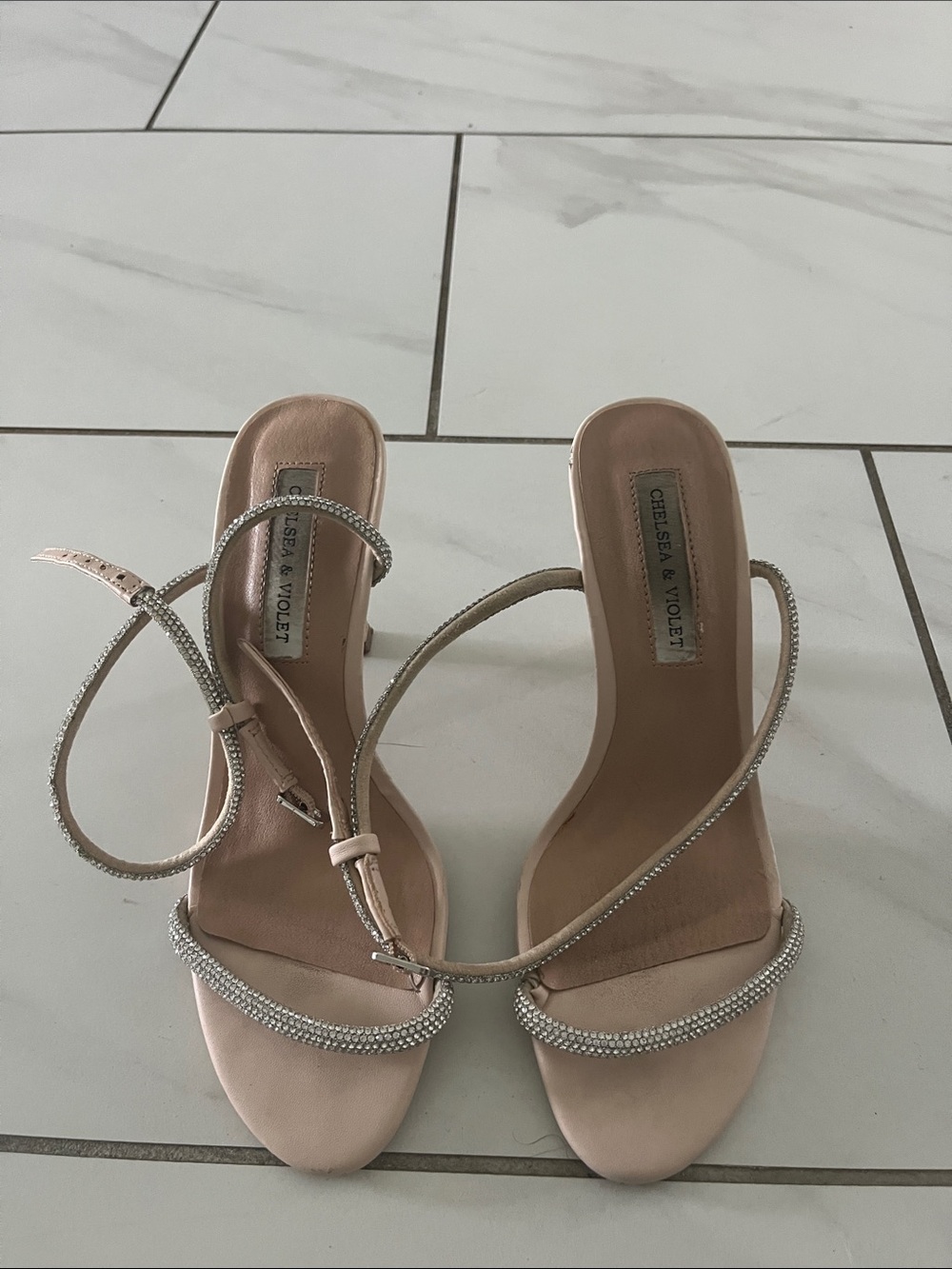 Chelsea & Violet Blush Crystal-Embellished Strappy Heels
